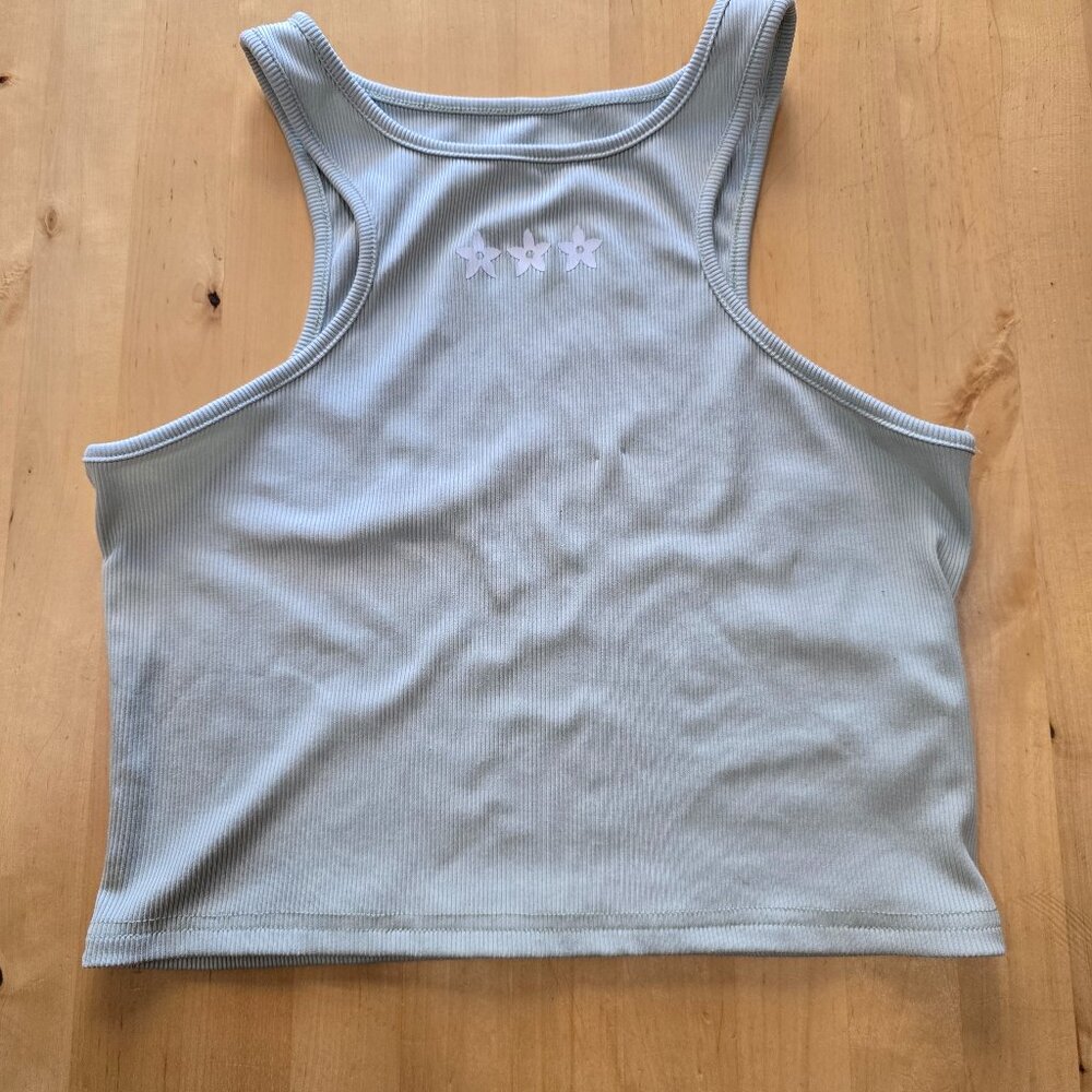 Tank Top Womens Size XL Mint Green with white flowers scoop neck crop daisy